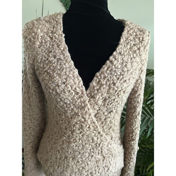 Free People Marshmallow Surplice Taupe Sweater Size Medium Faux Wrap Deep V Neck - Picture 5 of 11